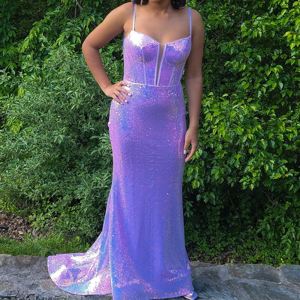 Sherri Hill Lavender Sequin Prom Dress